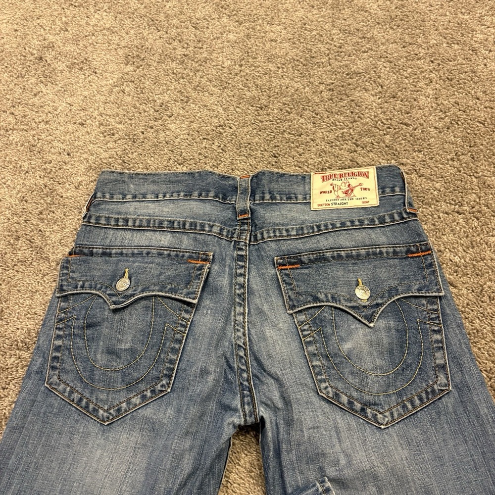 True Religion Straight Leg Pocket Flaps OM Denim Blue Jeans Dhum Men's 36x34